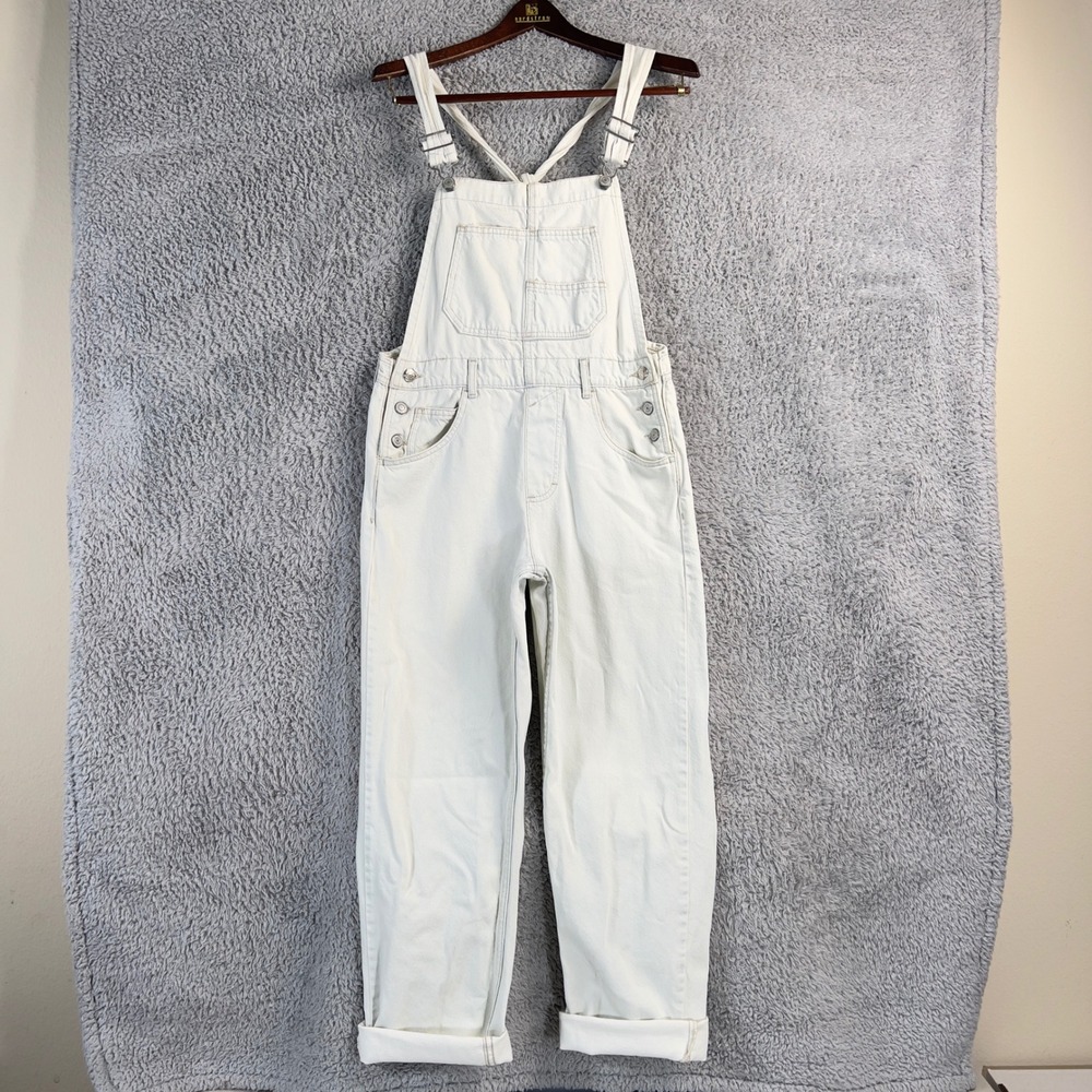 Free People We The Free Overalls Womens XS White Denim Bib Straight Leg Overall